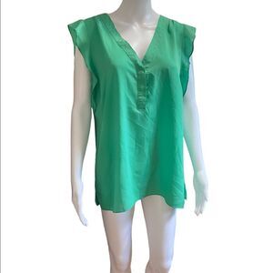 Attention V Neck Polyester Short Sleeve Blouse Women XL Green AN0260